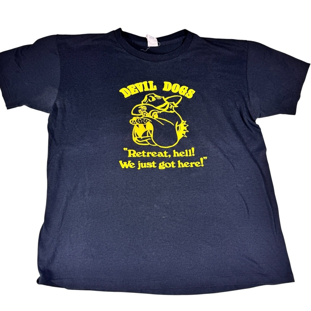 USMC Devil Dogs Graphic T-Shirt XL Black Made in USA 80s Vintage Single Stitch